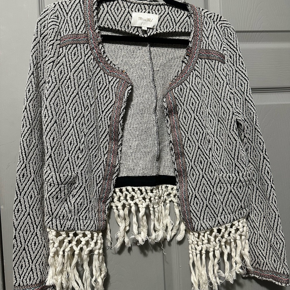 Miss Me Black and White Fringe Blazer